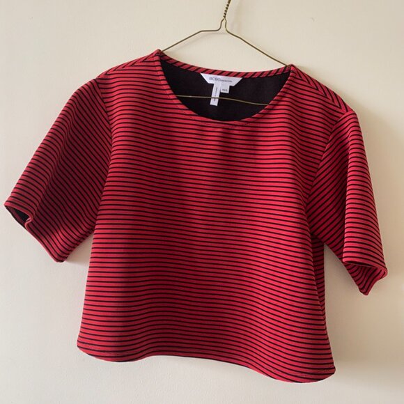 BCBGeneration Red Striped Cropped Shirt - Picture 11 of 12